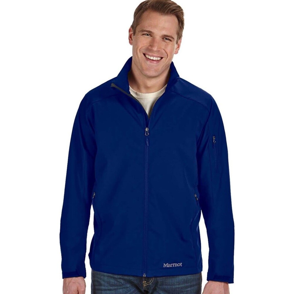 Marmot Approach Jacket Mens L Blue Softshell Zip Pockets Sleeve Pocket